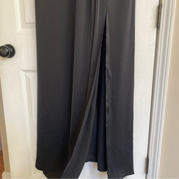 NWT Azazie Allessia A-Line Pleated Stretch Satin Floor-Length Black Dress, Sz 12 - Picture 8 of 15